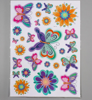 Наклейка интерьерная виниловая "Бабочки и цветы", набор
