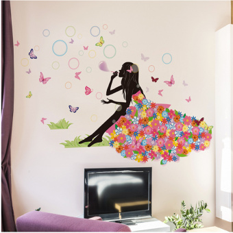 Набор виниловых наклеек "Цветочная девочка с пузырями"