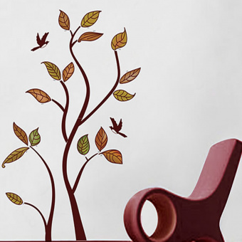 Набор виниловых наклеек "Осенняя веточка дерева и птицы"