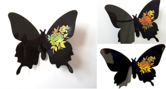 Набор 3D стикеров "Черные бабочки с розами", 12 шт