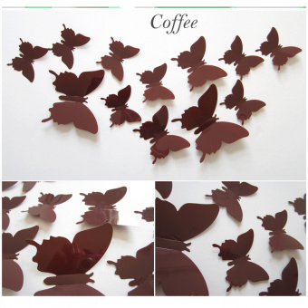 Набор 3D стикеров "Классические коричневые бабочки", 12 шт