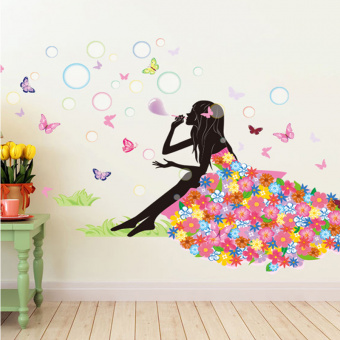 Набор виниловых наклеек "Цветочная девочка с пузырями"
